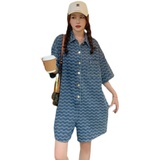 松弛感薄款牛仔连体裤女夏2025超火好看小个子高级感绝美阔腿短裤，女装连体裤，浙宝229