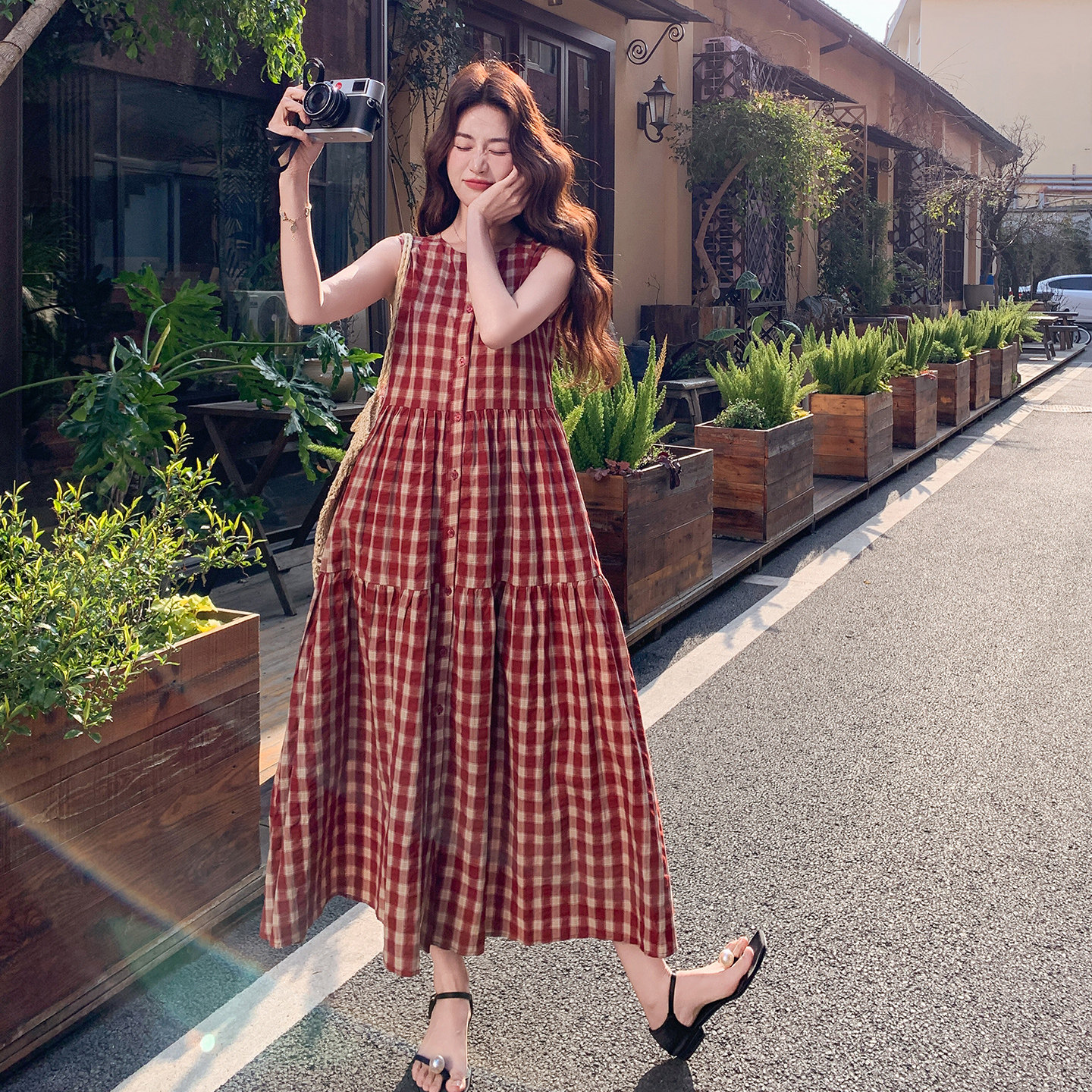【大货已出】夏天红格子连衣裙2B175-8495-P125控188，女装连衣裙，浙宝229