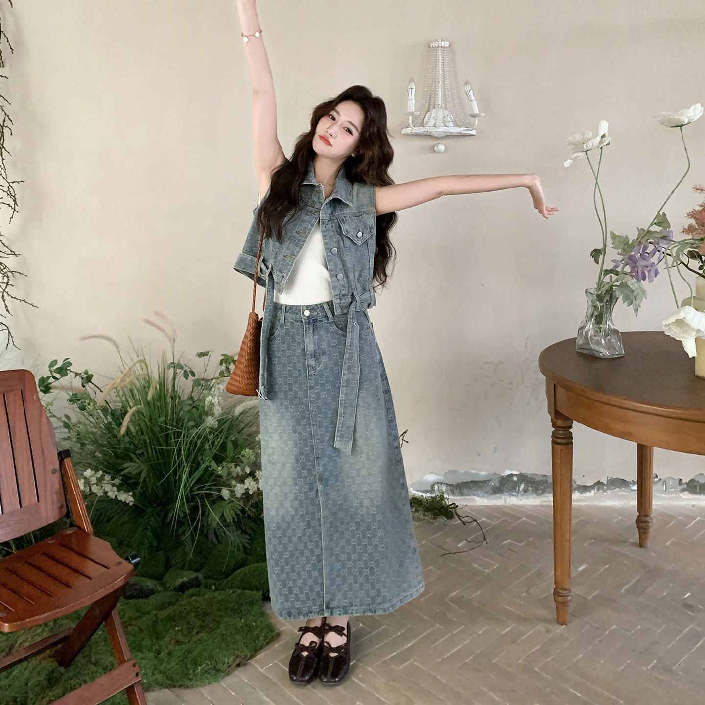 【大货已出】牛仔马甲加裙子套装2B175-8493-P185控298，女装套装/套裙，浙宝229