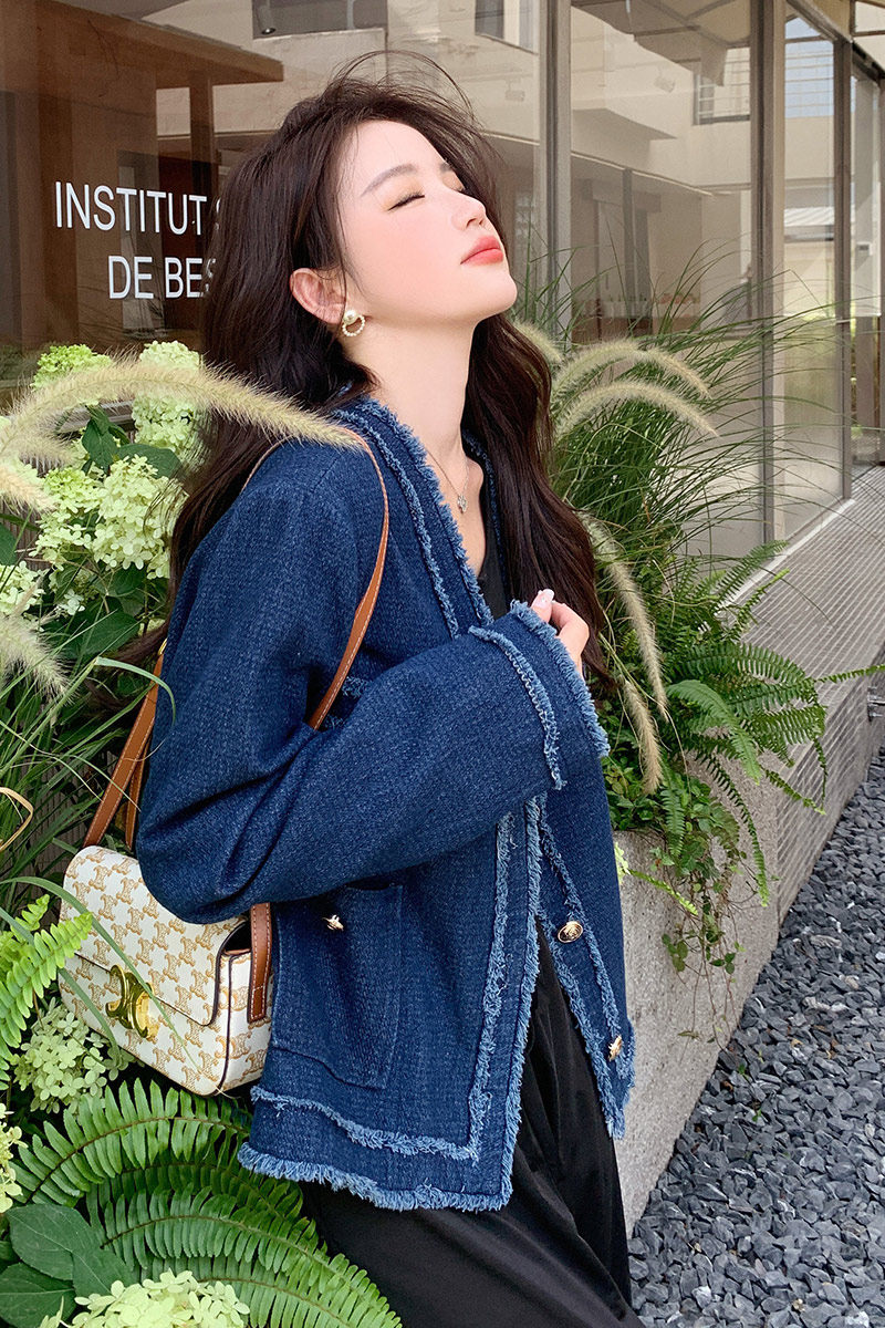 韩系高级感绝美牛仔小香风外套女春秋2025超火好看减龄感夹克上衣,女装短外套,浙宝229