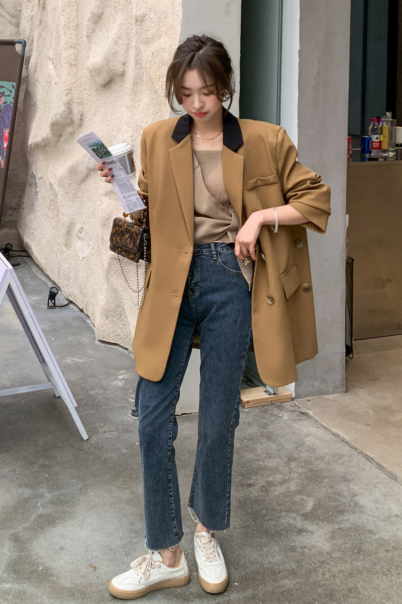 文艺风咖色复古西装外套女春秋2025新款超火好看高级独特小众上衣,女装西装,浙宝229