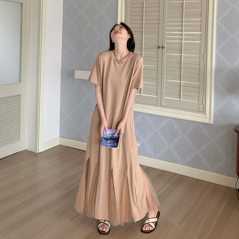 【大货已出】夏温柔香槟色网纱拼接鱼尾裙2B175-8295-P125控188,女装连衣裙,浙宝229