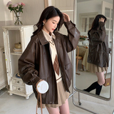 韩风chic机车皮衣夹克女2025春季新款美式复古小个子百搭上衣外套，女装皮衣，浙宝229