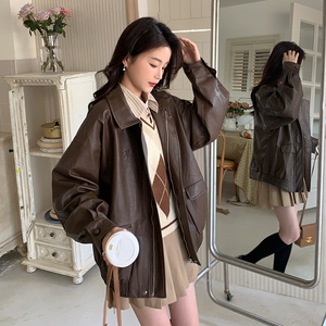 韩风chic机车皮衣夹克女2025春季新款美式复古小个子百搭上衣外套图片