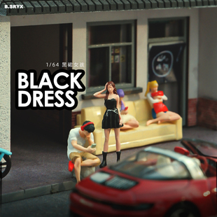 64长发女孩黑色抹胸裙迷你微缩人偶模型场景沙盘小人手办摆件