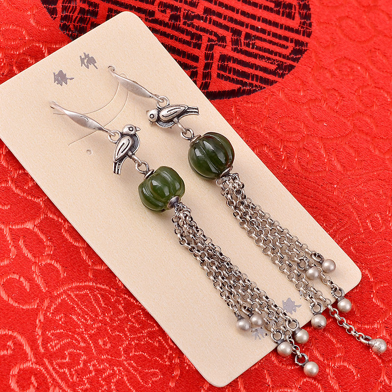 百寻925银长款复古流苏耳坠民族风喜上眉梢耳吊个性女生款耳钉