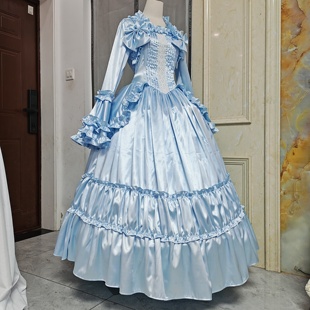 lolita哥特式 维多利亚时期天蓝色晚礼服长裙 宫廷洋装 可换颜色