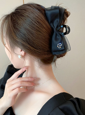 甜美气质大号抓夹缎带网纱蝴蝶结黑色鲨鱼夹春夏2025新款发夹头饰