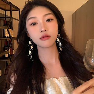 银色蝴蝶翅膀流苏长款耳环女复古气质超仙耳钉夸张个性耳坠银针