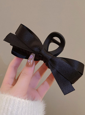 黑色缎带蝴蝶结抓夹女网红气质鲨鱼夹甜美百搭大号盘发发夹头饰