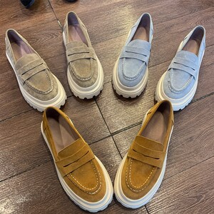 手工鞋女真皮圆头厚底头层牛皮女鞋休闲透气不闷脚一脚蹬轻底单鞋