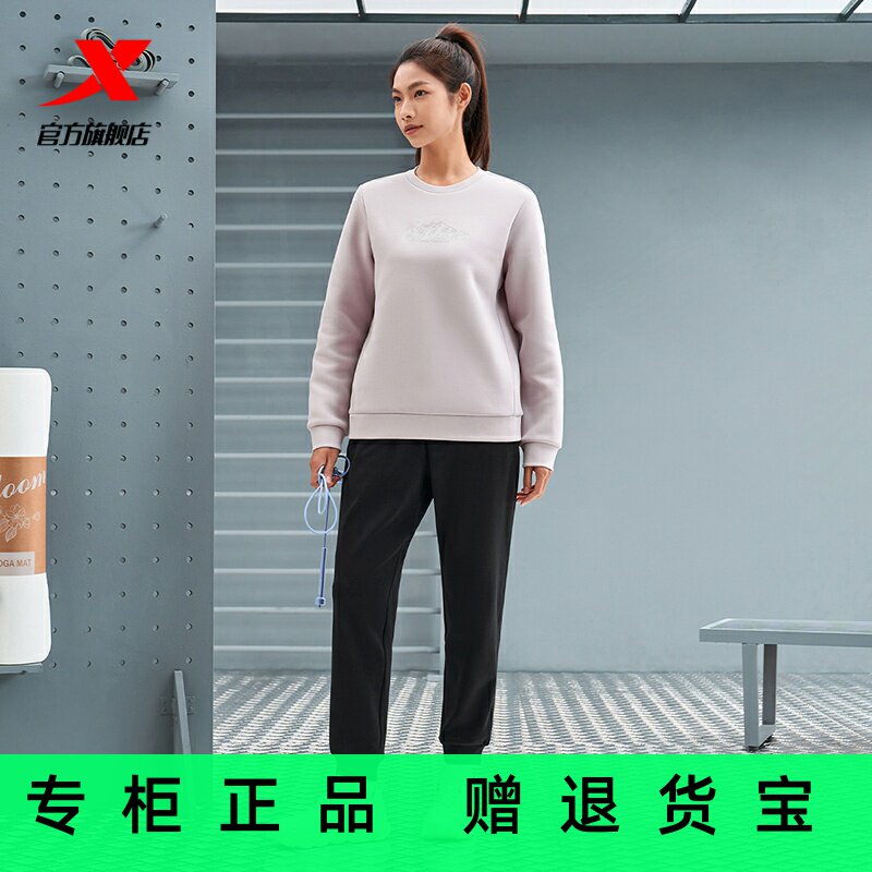 官方正品女装特步2024秋冬新款针织直筒平口运动长裤976428630468图片