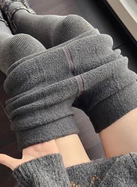 加绒加厚深灰色打底裤女秋冬款烟灰连裤袜米白色踩脚袜保暖打底袜