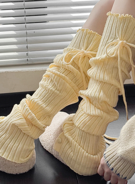 奶黄色袜套女秋冬款烟灰色堆堆腿套甜美米白色过膝袜咖啡色高筒袜