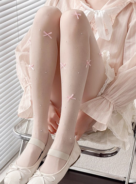 白丝袜女甜美蝴蝶结白色连裤袜