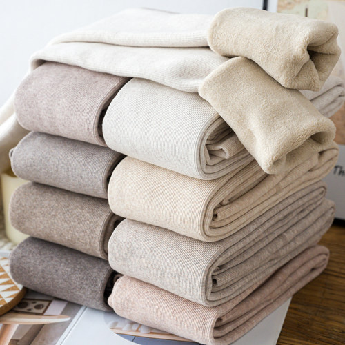 日系加绒加厚燕麦米色竖纹丝袜