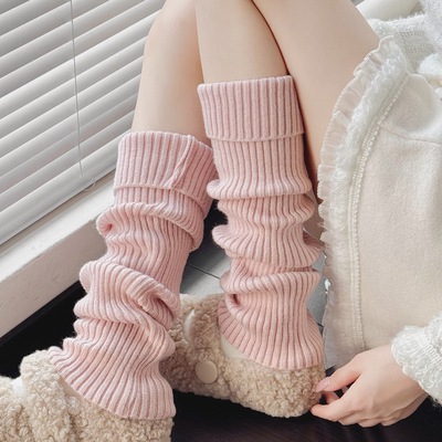 秋冬款加厚粉色腿套中筒堆堆袜套