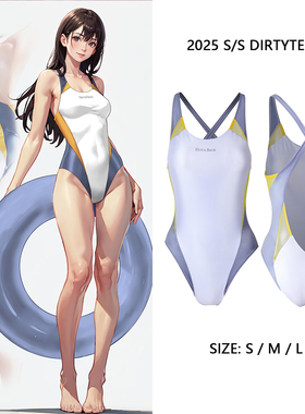 水银 原创露背竞技泳衣连体网纱透明拼接竞泳二次元cos性感可爱