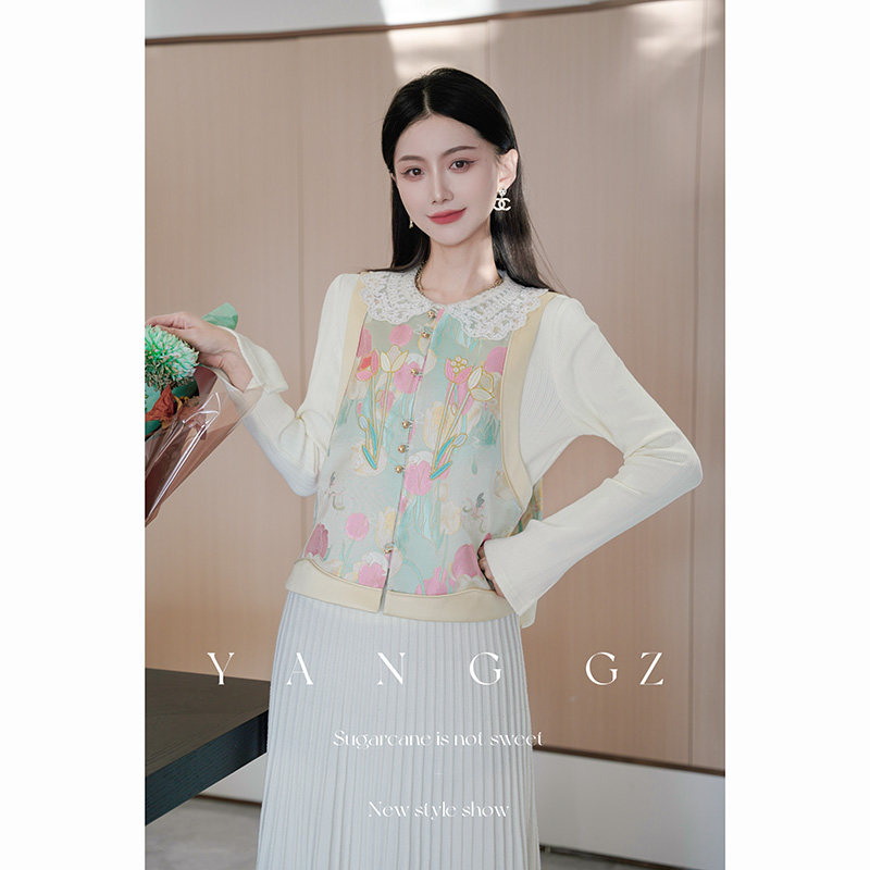 YANG GZ【郁见美好】新中式新款郁金香纹圆领开衫马甲外穿上衣女,女装/女士精品,汉服上装,淘宝优惠券,粉丝福利购,淘宝优惠卷