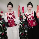 YANG GZ【当红不让】新中式新款蝴蝶纹开衫圆领马甲上衣外穿女