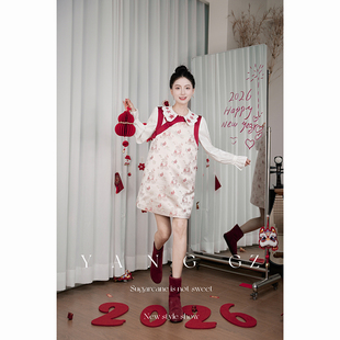 2026国风新款 YANG 新中式 瑶瑶玉兔 设计感可拆毛领连衣裙女
