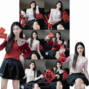 YANG GZ【调色盘】新中式新款娃娃领针织混纺面料打底衫上衣女