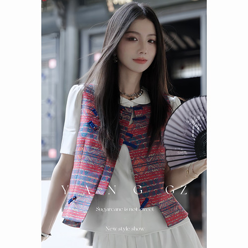 新中式仿宋锦斜襟高端显瘦马甲女