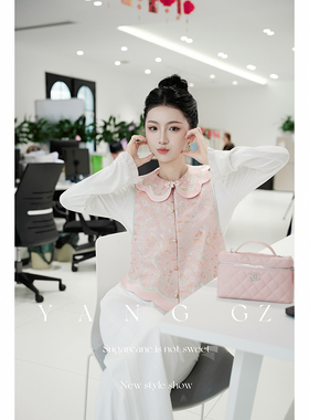 YANG GZ【宝马香车】新中式国风新款奔跑马纹翻领马甲外穿上衣女