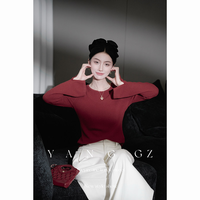 YANG GZ 【映雪红梅】新中式2025新款高级感针织打底衫内搭上衣女,女装/女士精品,汉服上装,淘宝优惠券,粉丝福利购,淘宝优惠卷