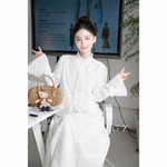 YANG GZ【风的形状】新中式新款秋冬立领盘扣压褶纯棉衬衫上衣女