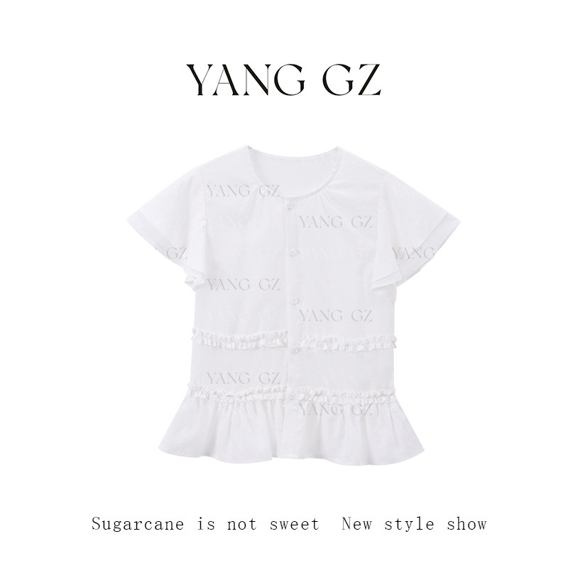 夏季白色雪纺衬衫上衣女