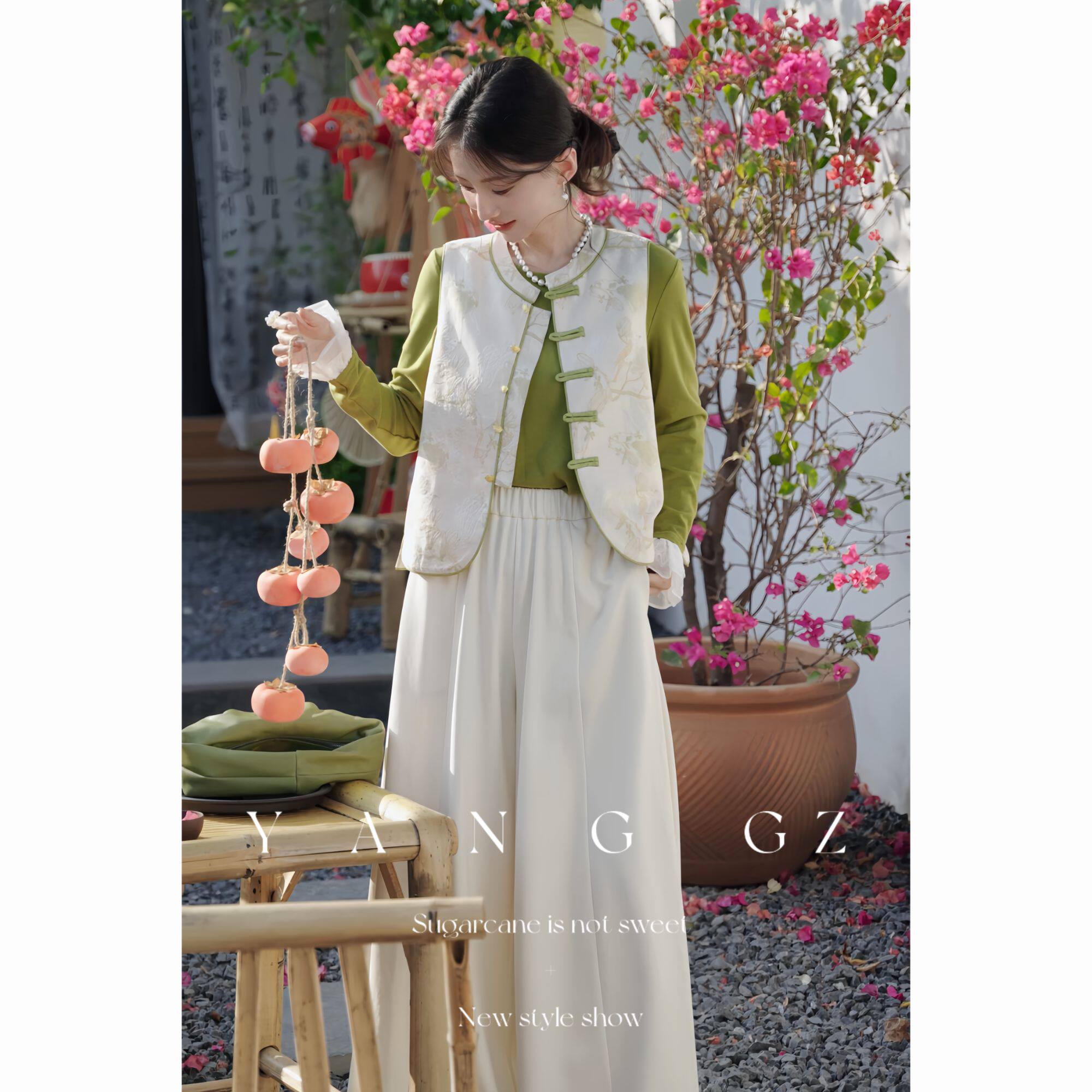 YANG GZ【青梅竹马】新中式青色暗纹提花马甲外穿上衣外穿上衣女,女装/女士精品,汉服上装,淘宝优惠券,粉丝福利购,淘宝优惠卷