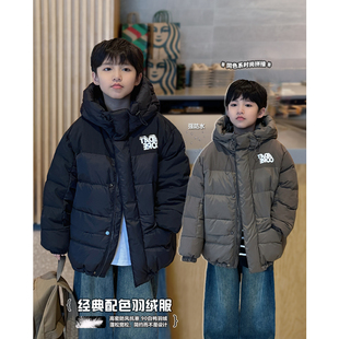 凯文家童装冬季新品男童中大童韩版年货重工拼接90白鸭羽绒服