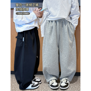 凯文家童装春秋新款男童中大童韩版儿童宽松纯色加绒休闲儿童卫裤