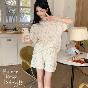 可爱学生少女短袖 绉布韩版 家居服两件套 薄款 可盐可甜女生睡衣夏款