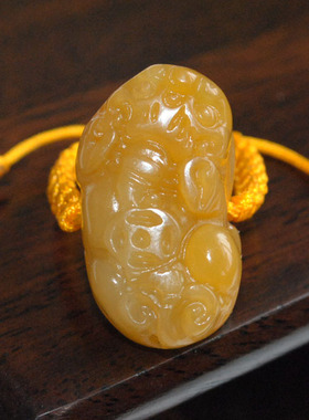 天然黄玉貔貅戒指老矿天然黄龙玉