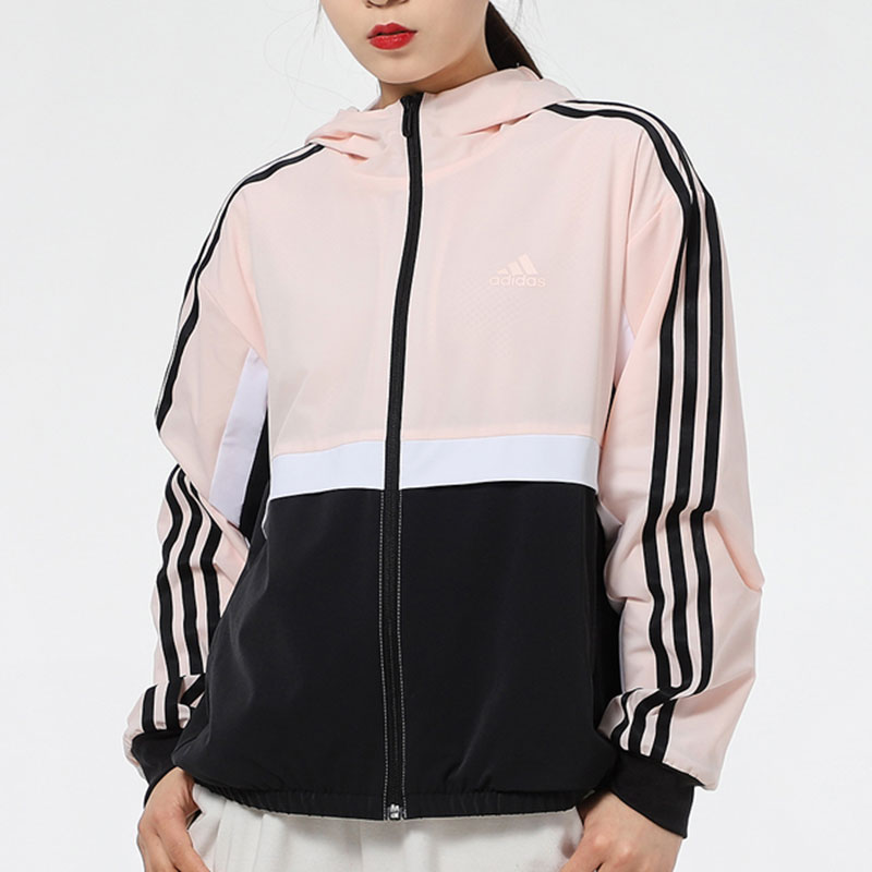 Adidas阿迪达斯正品春秋新款女子拼色休闲立领连帽夹克外套GP0622-封面