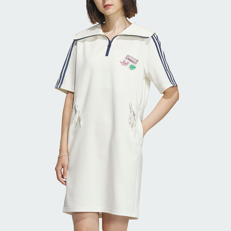 阿迪达斯女士休闲短袖翻领连衣裙