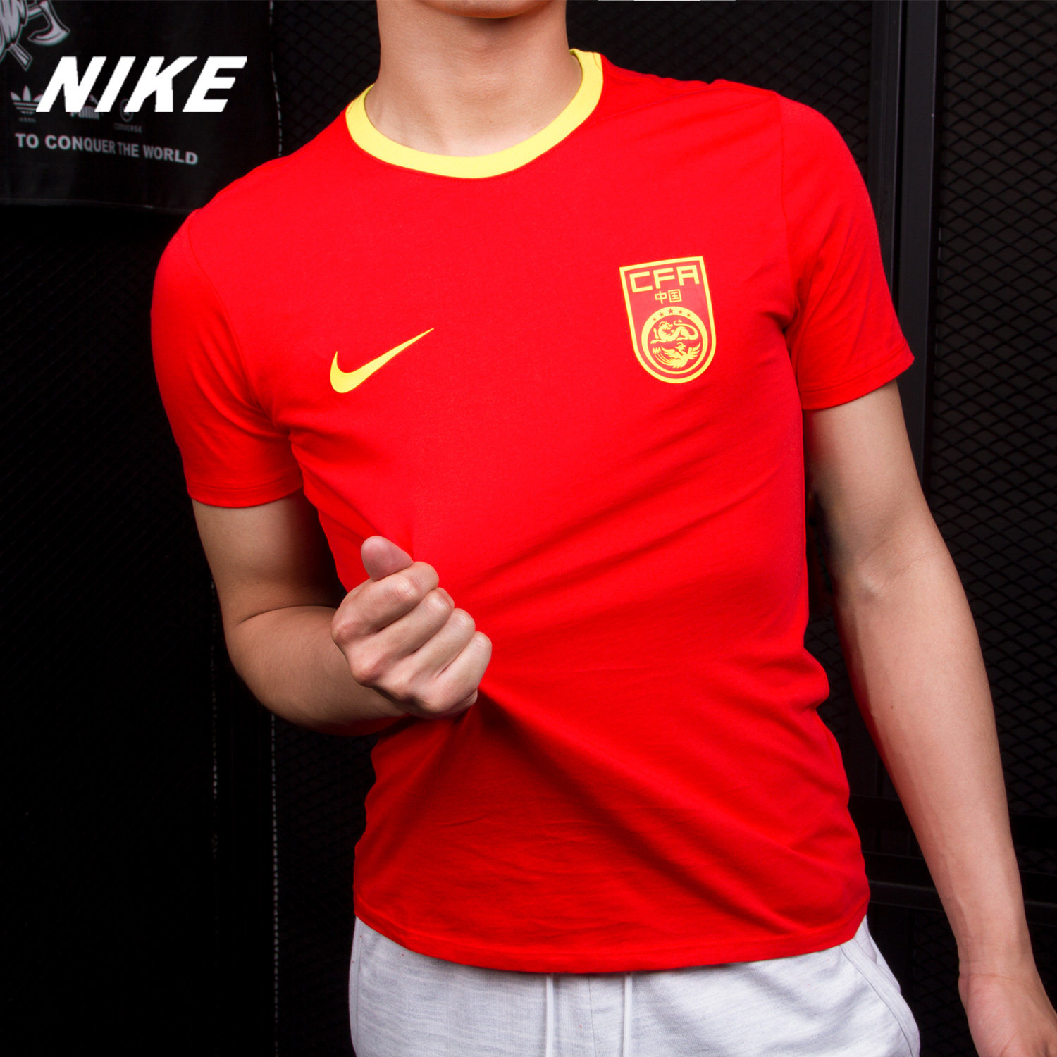 Nike/耐克正品红色短袖中国队CREST男球迷文化衫运动T恤 888325