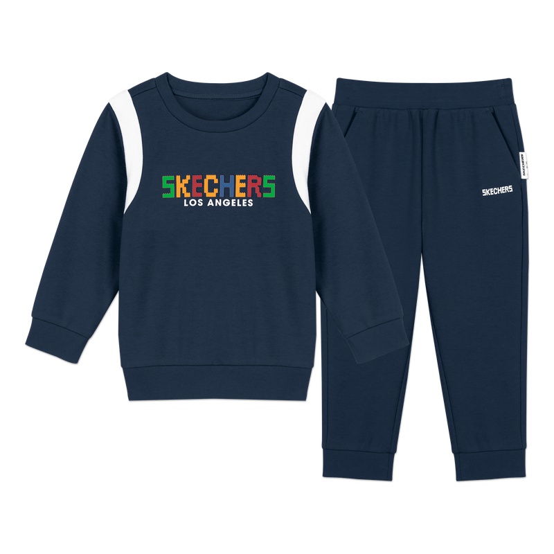 Skechers/斯凯奇正品  秋装新款男童宝宝撞色运动套装两件套