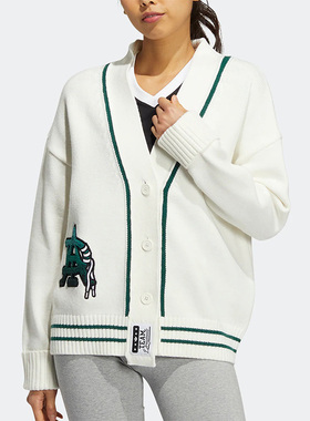 Adidas/阿迪达斯正品三叶草女子秋毛衣运动休闲针织V领开衫HS9522