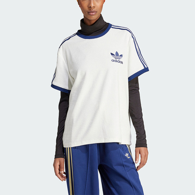 阿迪达斯女士罗纹圆领短袖T恤