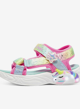 Skechers/斯凯奇正品夏季新款魔术贴闪灯男女大童沙滩凉鞋302682L