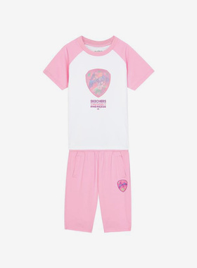 Skechers/斯凯奇正品夏装新款儿童运动休闲短袖短裤套装 L222G047