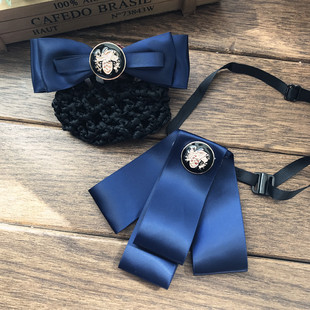 银行头花领花套装女职业发网兜蓝色上班酒店柜员工作头花领结套装