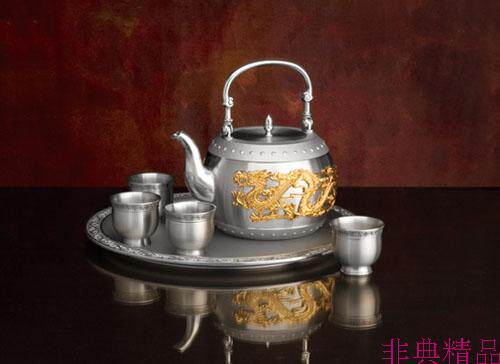 专柜正品皇家梵诗泰国锡器TS022A(配锡盘)金龙凤茶具工艺新年礼品