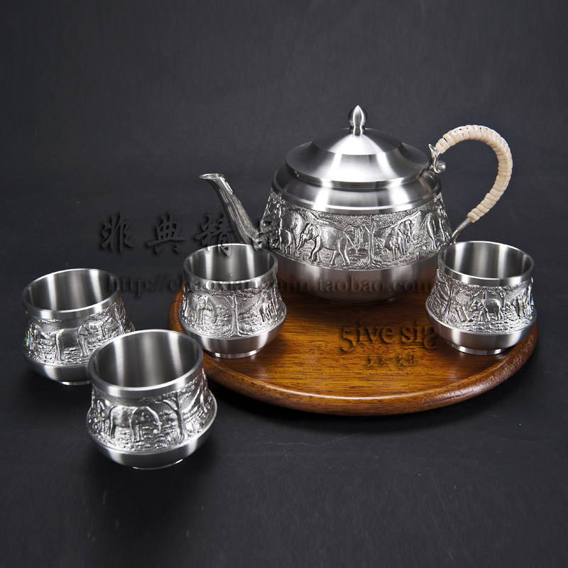 包邮皇家梵诗泰国进口锡器木盘茶具套装商务生日礼品纯锡手工艺品