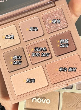 NOVO眼影综合修容盘大地色系超闪不脱妆防水眼影盘学生平价学生女
