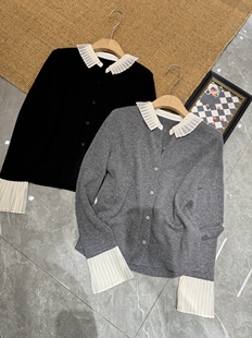 羊绒开衫 安西娅 皱褶领拼接袖