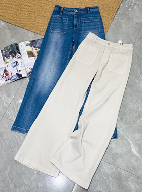 安西娅 复古大口袋阔腿牛仔裤高腰显瘦四季可穿